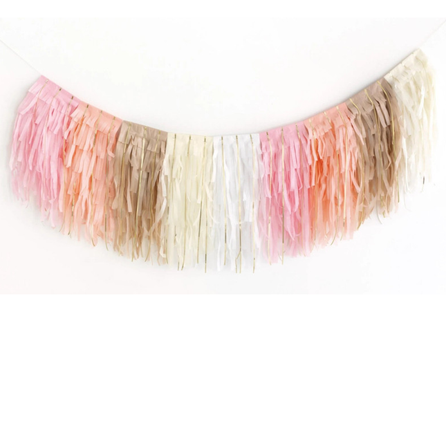 Layered Pink & White Tissue & Gold Foil Fringe Garland