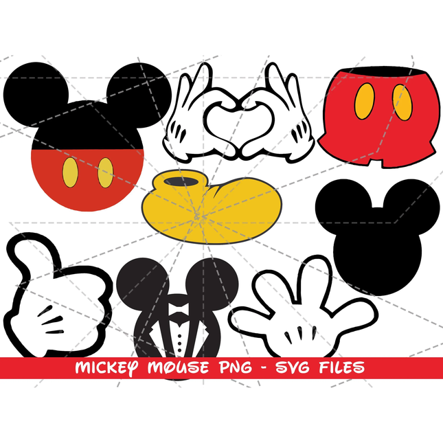 Mickey Mouse Body,Ears,Gloves Png and Svg Files - Instant Download