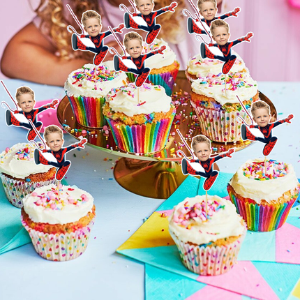 Spiderman Miles Morales Custom Face Cupcake Toppers for Birthdays 10 ct