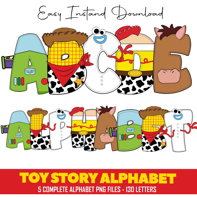 Toy Story Doodle Alphabet Letters PNG Bundle Instant Download