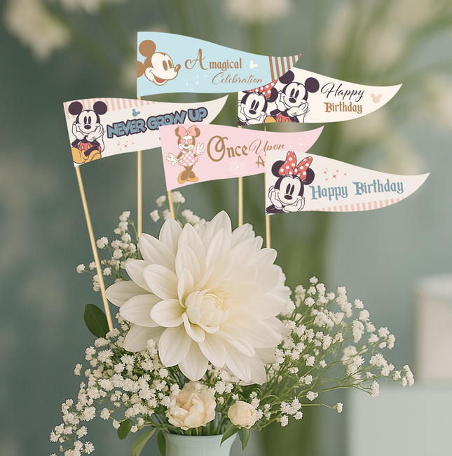 Vintage Mickey and Minnie Mouse Pennants 10 ct