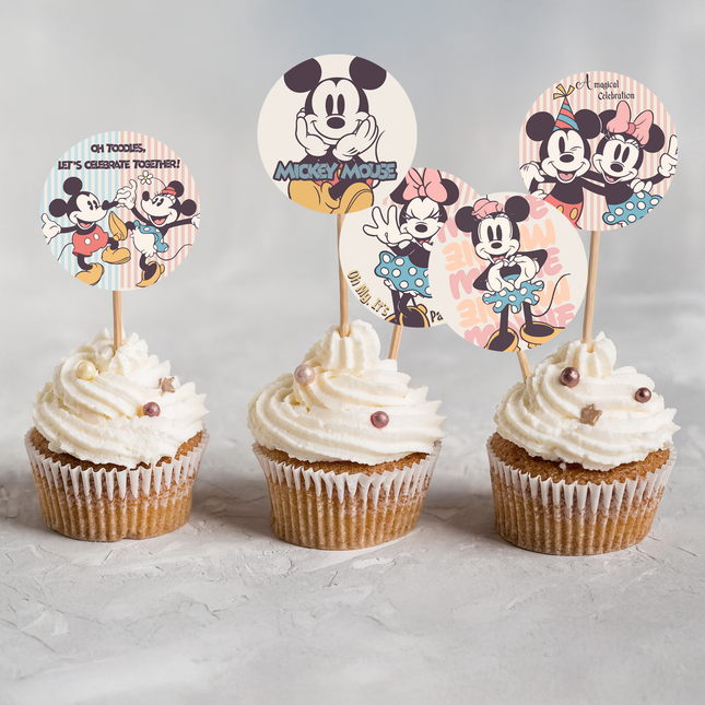 Mickey and Minnie Vintage Cupcake Toppers – 10 Ct