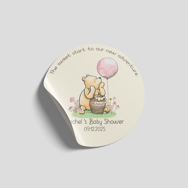 Winnie The Pooh Custom Baby Shower Stickers 2", 12 ct