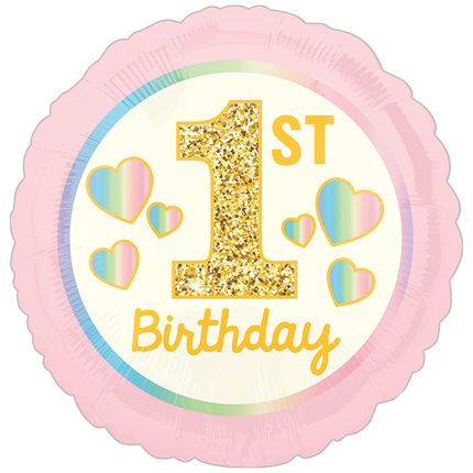 1st Birthday Pink & Gold Foil Balloon 18"