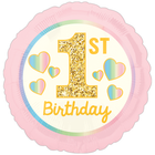 1st Birthday Pink & Gold Foil Balloon 18