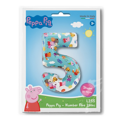 Peppa Pig number five toy on a blue background with Peppa Pig branding.