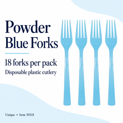 Powder Blue Solid Plastic Forks, 18ct