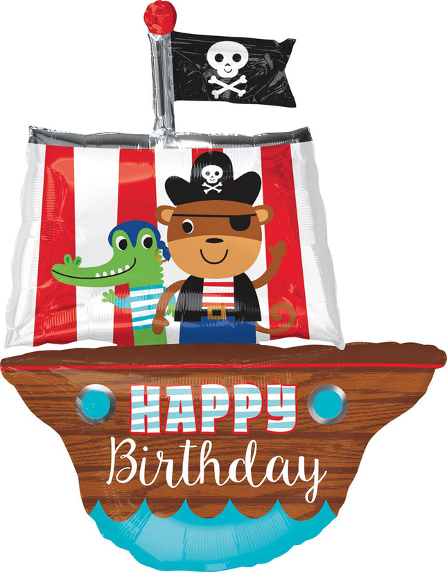 Ahoy Pirate Jumbo Happy Birthday Ship Balloon 34"