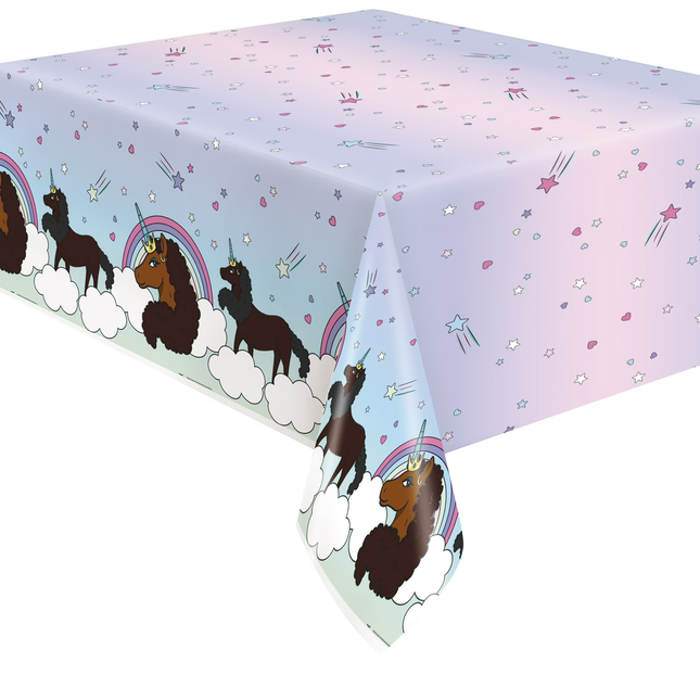 Afro Unicorn Birthday Plastic Party Tablecloth