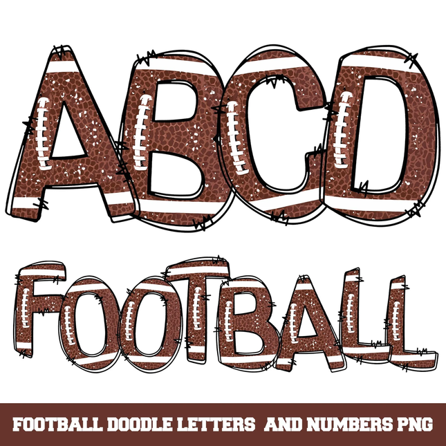 American Football Doodle Alphabet Letters PNG Bundle Instant Download