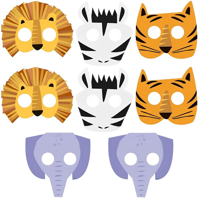 Animal Safari Paper Masks, 8ct