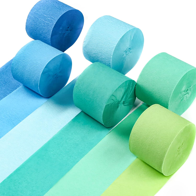 Assorted Blue & Green Crepe Paper Streamer Kit, 20 ft, 6ct