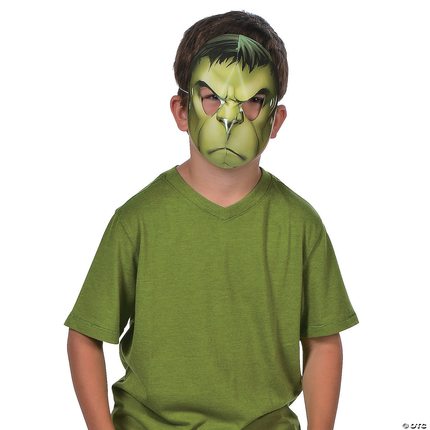 Child wearing hulk superhero mask 