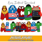 Avengers Doodle Alphabet Letters PNG Bundle Instant Download