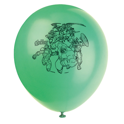 Green balloon with Avengers illustrations on a white background