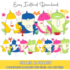 Baby Shark Doodle Alphabet Letters PNG Bundle Instant Download