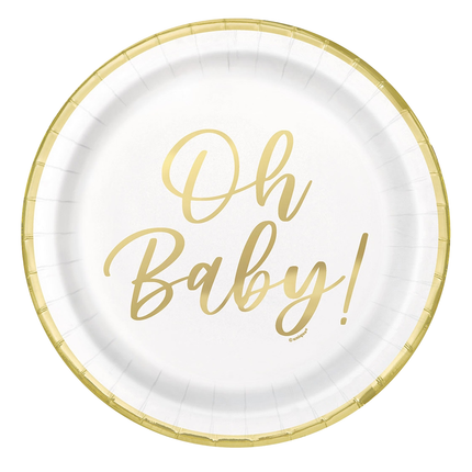 Baby Shower "Oh Baby" Foil Round Plates 8ct
