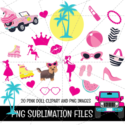 Barbie Doodle Alphabet Letters PNG Bundle Instant Download
