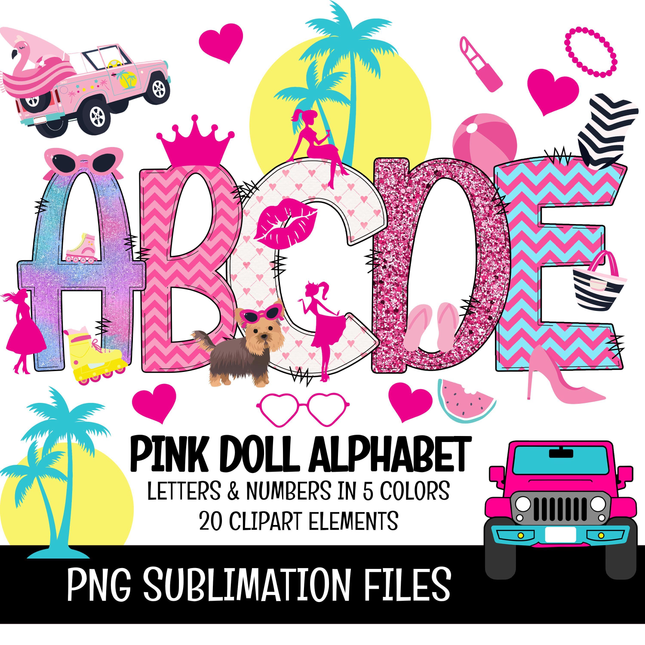 Barbie Doodle Alphabet Letters PNG Bundle Instant Download