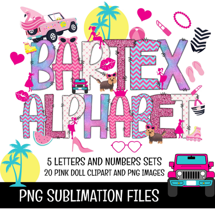 Barbie Doodle Alphabet Letters PNG Bundle Instant Download