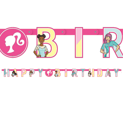 Barbie Happy Birthday Jointed Letter Paper Banner - component included in Barbie Birthday Party Decorations Set - Serves 16 Guests