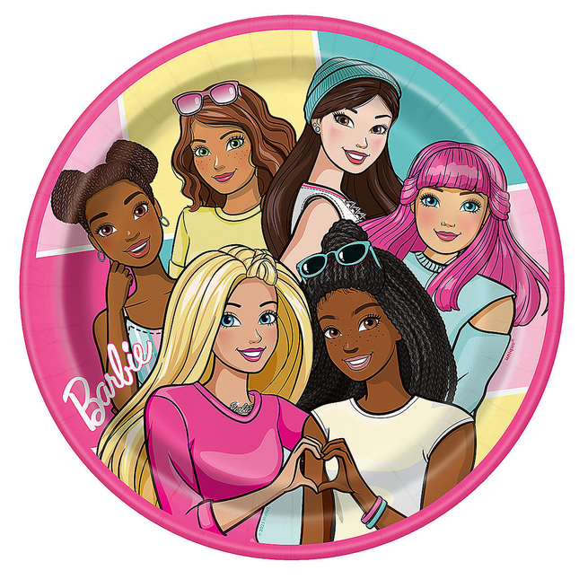 Barbie Birthday Round Lunch Paper Plates, 9 Inches, 8 ct
