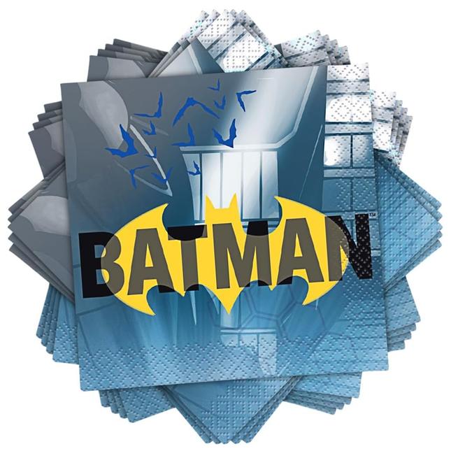 Stack of Batman-themed napkins with the character's logo.