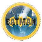 Batman-themed balloon with yellow border and cityscape background