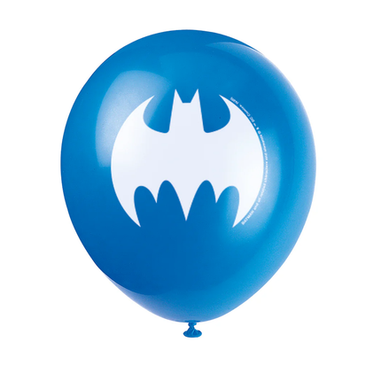 Blue balloon with a white bat symbol on a white background