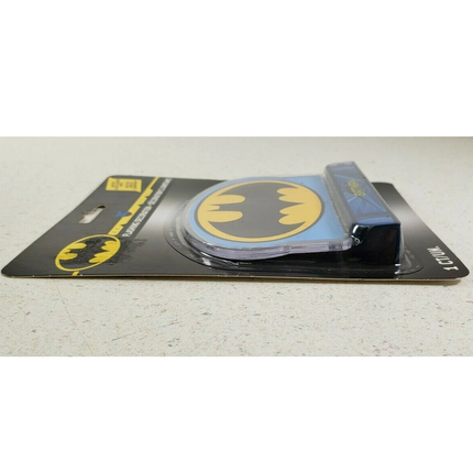 Batman logo coaster on a black card with visible brand name.