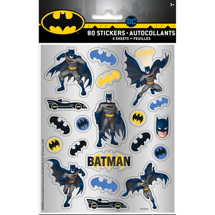 Pack of Batman stickers with various designs on a gray background