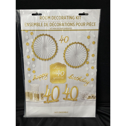 Metallic Golden Age 40th Birthday Room Decorating Kit 12 ct