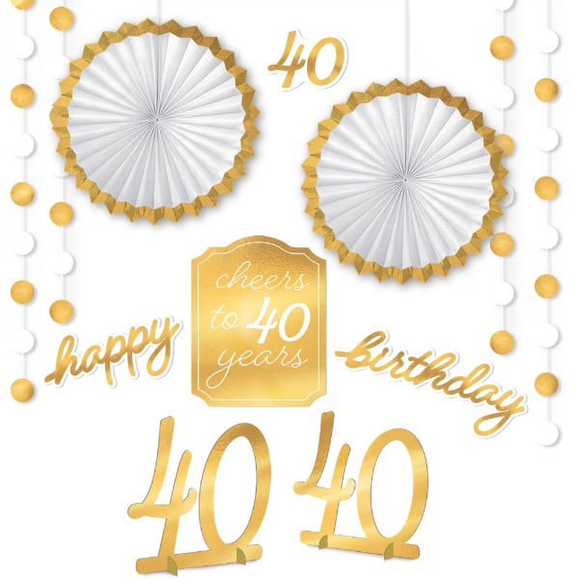 Metallic Golden Age 40th Birthday Room Decorating Kit 12 ct