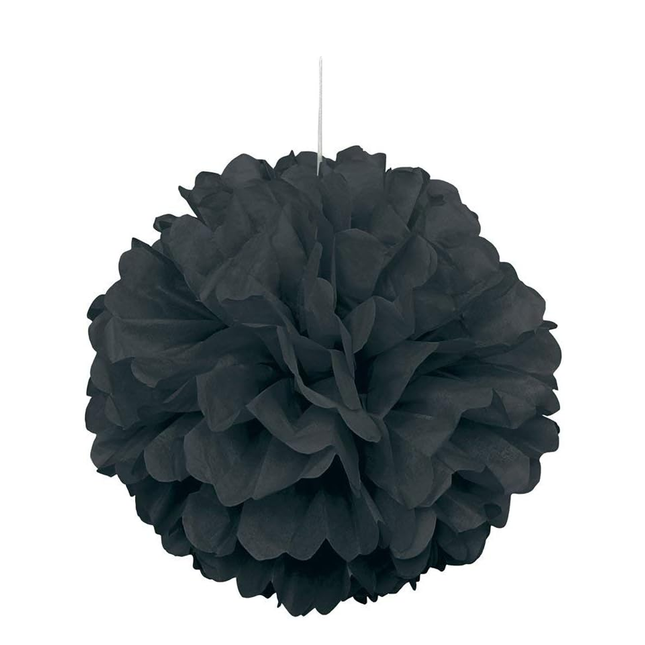 Black Solid Hanging Tissue Pom Pom 16"