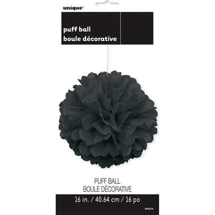 Black Solid Hanging Tissue Pom Pom 16"