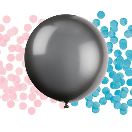 Black Giant Gender Reveal Latex Balloon with Confetti, 24"