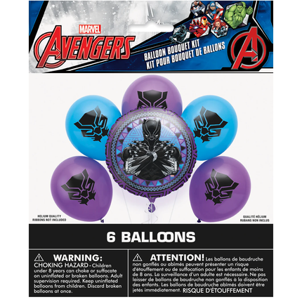 Black Panther™ Foil & Latex Balloon Kit balloon bouquet kit packaging with balloons and character images.