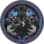 Black Panther character on a decorative plate with geometric patterns