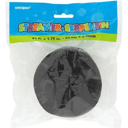 Black Crepe Paper Streamer, 81 ft
