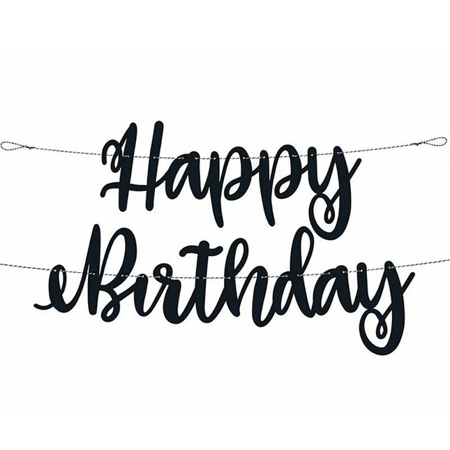 Black Script "Happy Birthday" Banner, 7ft