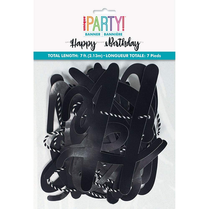 Black Script "Happy Birthday" Banner, 7ft