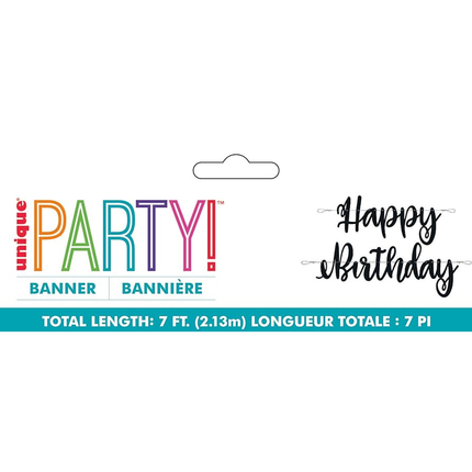 Black Script "Happy Birthday" Banner, 7ft