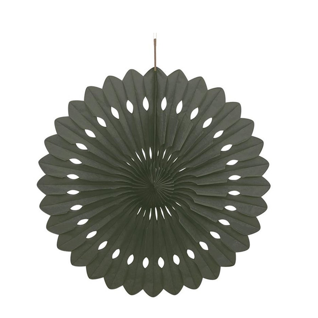 Black Solid Tissue Paper Fan 16"