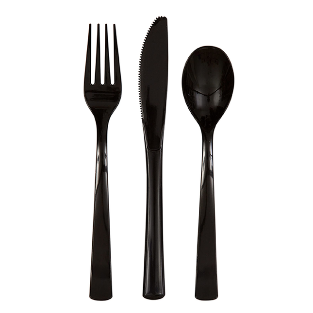 Black Solid Assorted Plastic Cutlery, 18ct