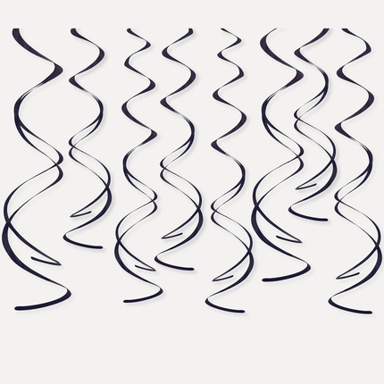 Black Solid Hanging Swirl Decorations, 8ct