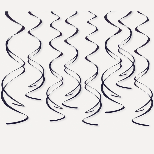 Black Solid Hanging Swirl Decorations, 8ct