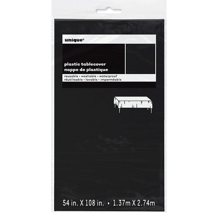 Black Solid Rectangular Plastic Table Cover, 54" x 108"