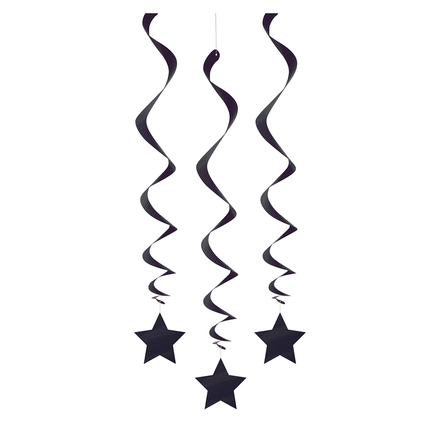 Black Solid Hanging Swirl Decorations, 26", 3ct