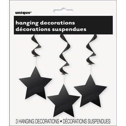 Black Solid Hanging Swirl Decorations, 26", 3ct