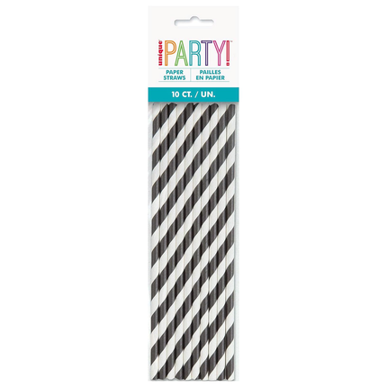 Black Striped Paper Straws, 10ct